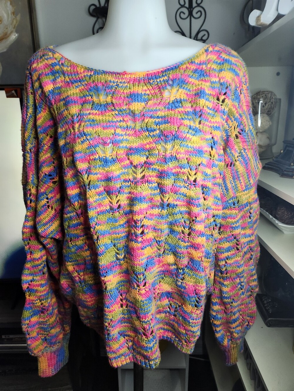 Wild fable Multicolor Open-Knit Off-the-Shoulder Sweater